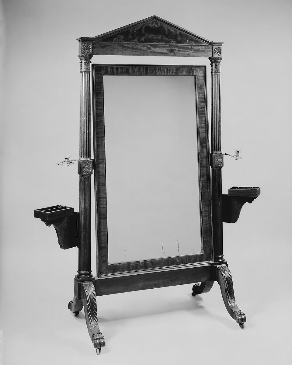 Cheval Glass, Mahogany, mahogany veneer, brass, American