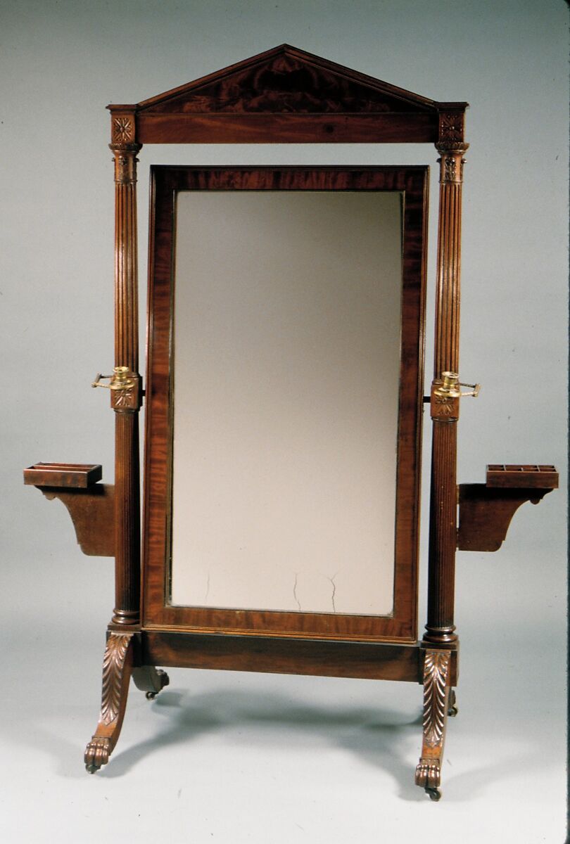 Cheval Glass, Mahogany, mahogany veneer, brass, American