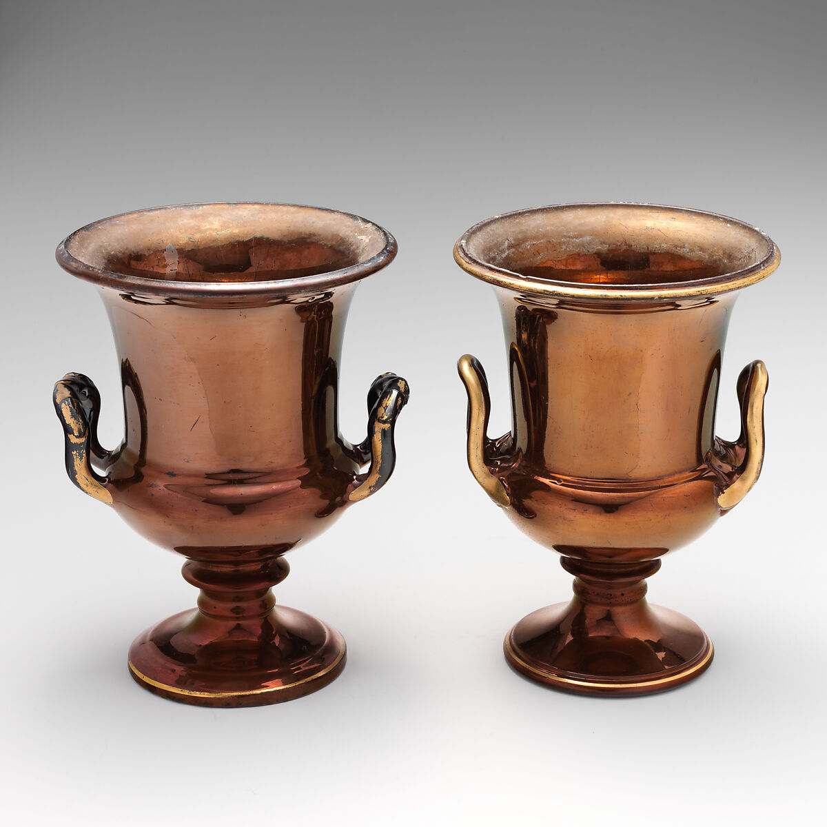 Pair of urns, Lustreware, British 