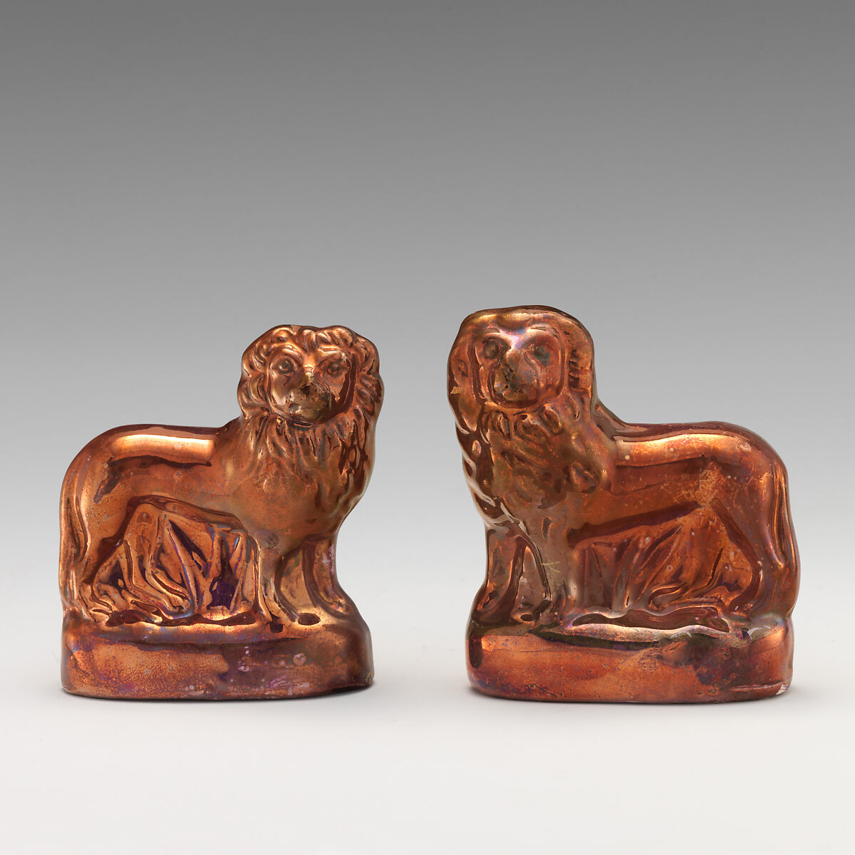 Pair of lions, Mary Atwood, Lustreware, British 