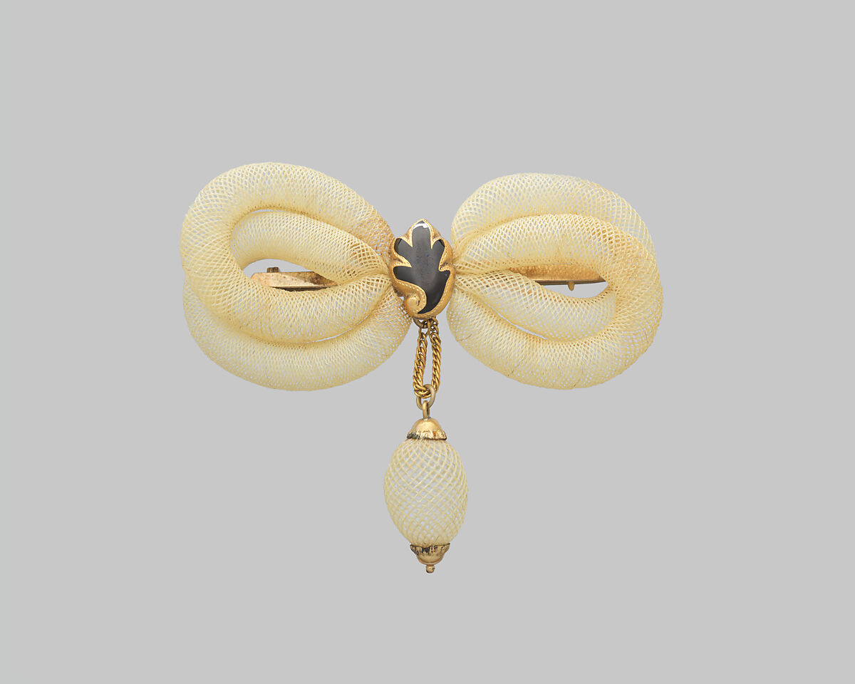 Brooch, Hair, gold, enamel, American