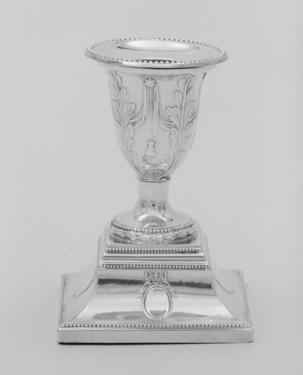 Pair of piano candlesticks, N. Smith and Co., Sheffield plate, British