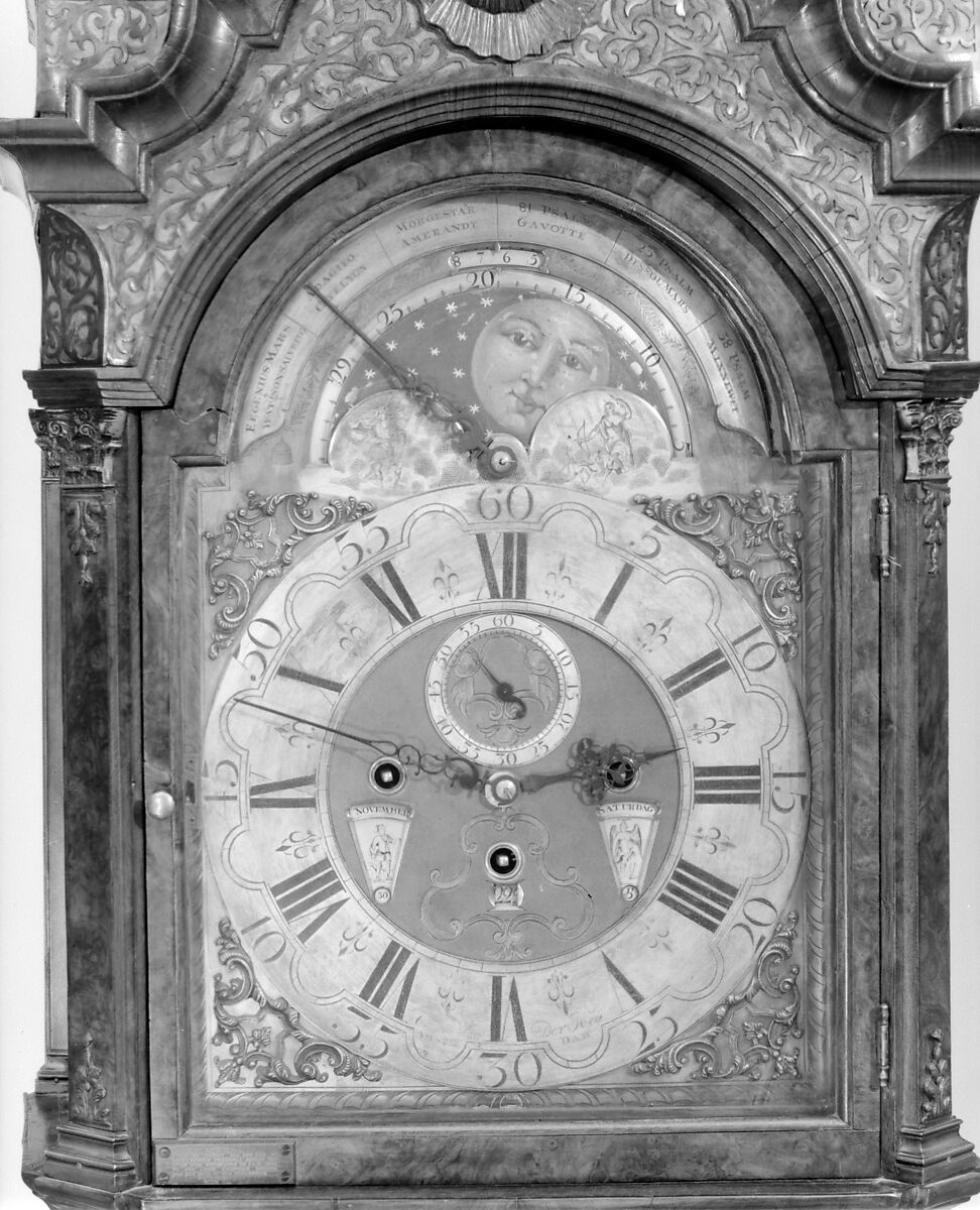 Longcase clock, Clockmaker: Gerrit van der Hey  , active Amsterdam, Burl walnut veneered on oak and elm, Dutch, Amsterdam