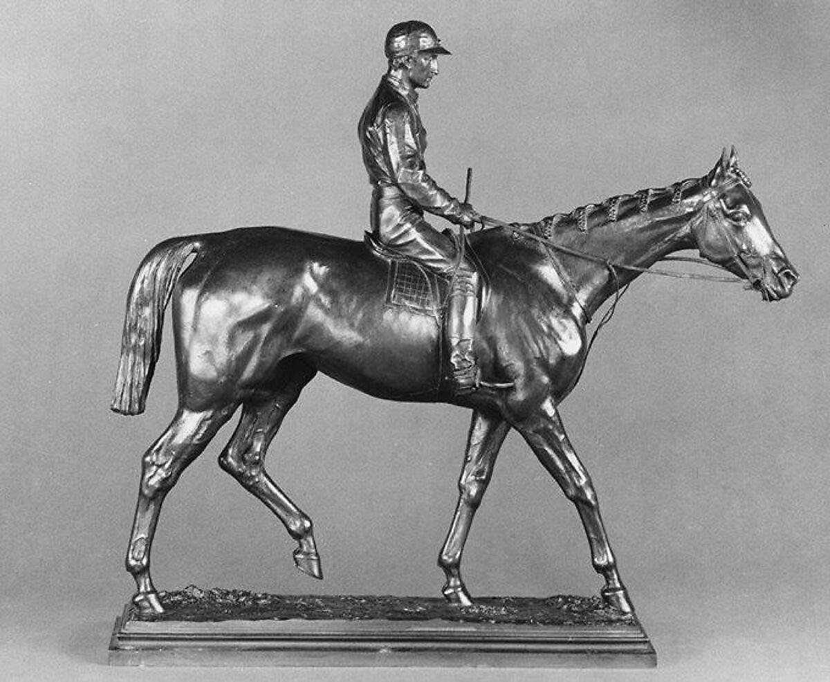 Jockey on a Horse, Isidore Bonheur (French, Bordeaux, 1827–1901), Bronze, on black marble base, French 