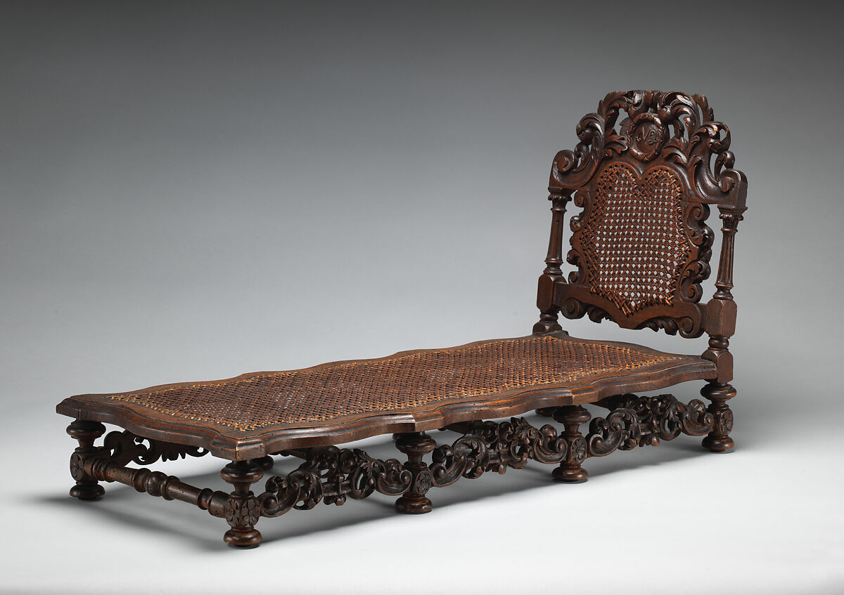 Miniature daybed, Walnut and cane, British 