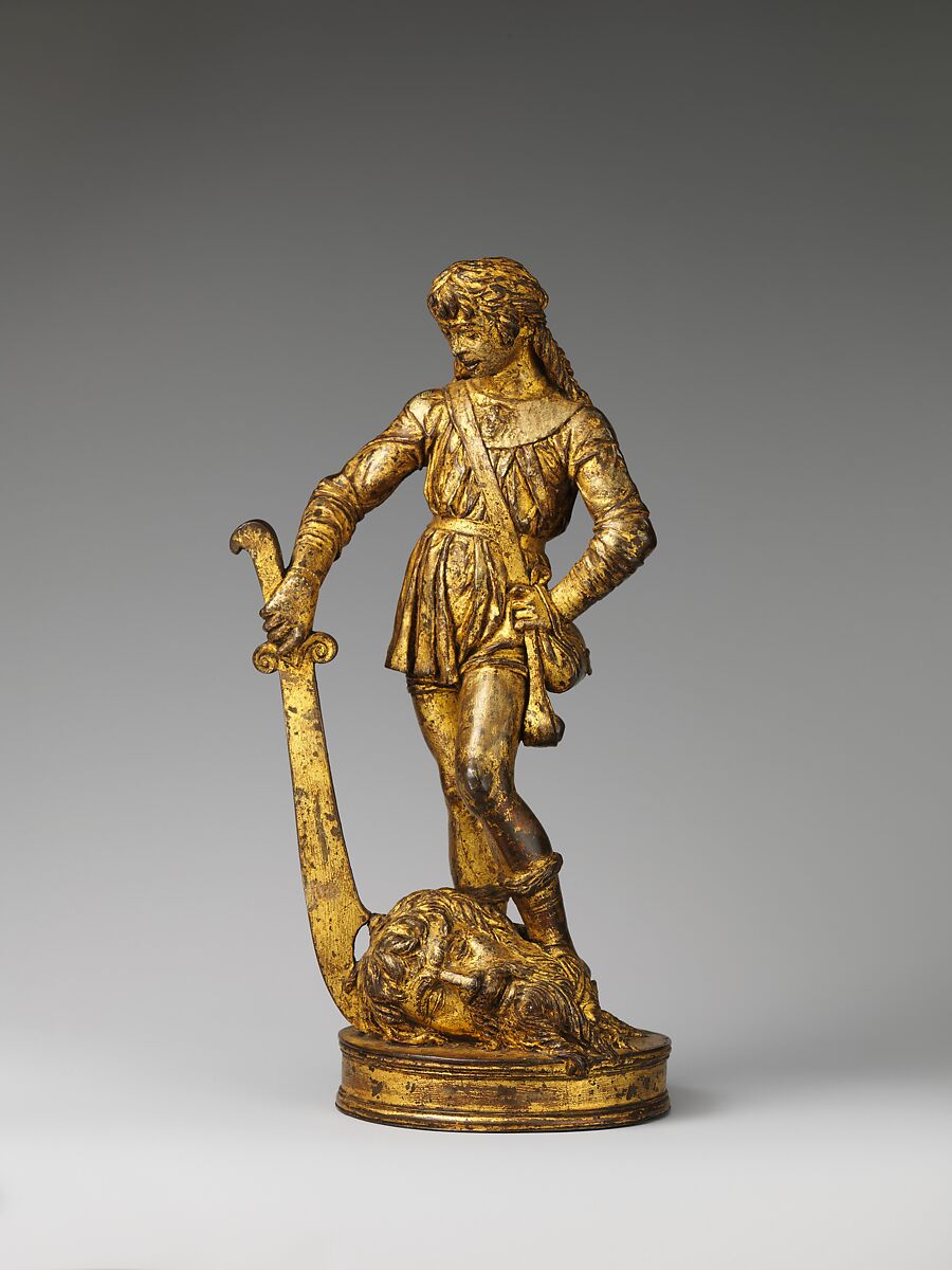 David with the head of Goliath, Bartolomeo Bellano (Italian, Padua 1437/38–1496/97 Padua), Bronze, later oil gilding, Italian, Padua