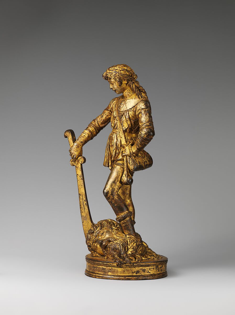 David with the head of Goliath, Bartolomeo Bellano (Italian, Padua 1437/38–1496/97 Padua), Bronze, later oil gilding, Italian, Padua