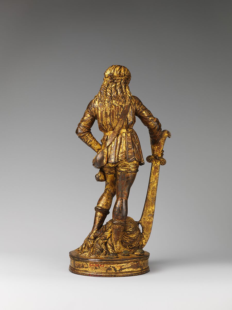 David with the head of Goliath, Bartolomeo Bellano (Italian, Padua 1437/38–1496/97 Padua), Bronze, later oil gilding, Italian, Padua