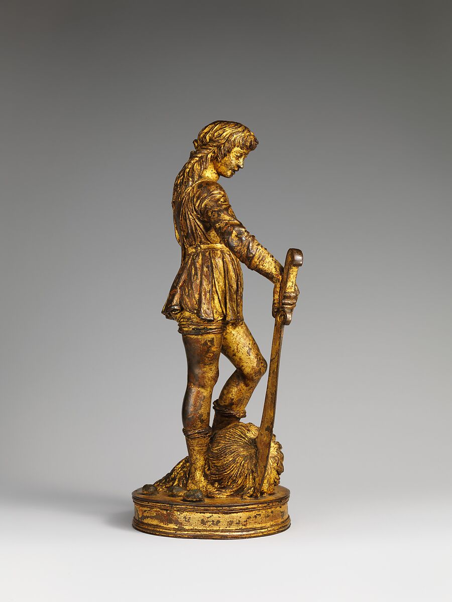 David with the head of Goliath, Bartolomeo Bellano (Italian, Padua 1437/38–1496/97 Padua), Bronze, later oil gilding, Italian, Padua
