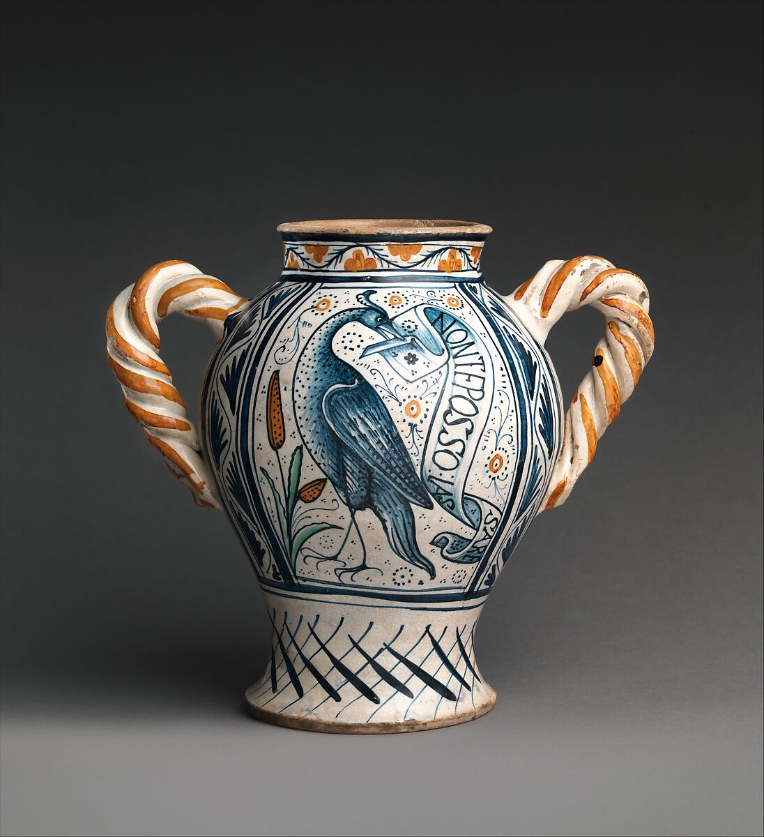 Vase with love motifs, Maiolica (tin-glazed earthenware), Italian, Deruta