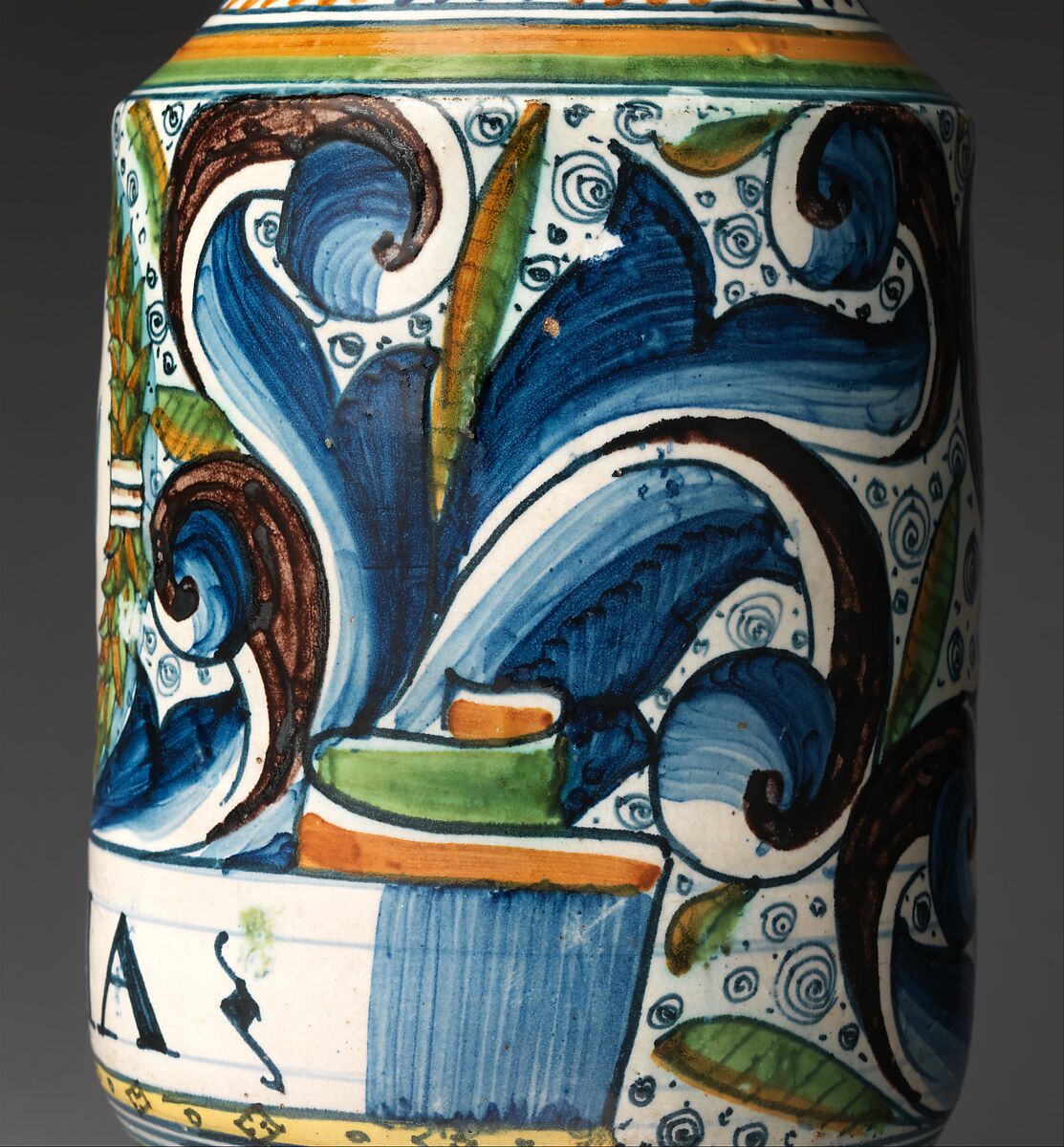 Pharmacy jar (albarello), Maiolica (tin-glazed earthenware), Italian, Montelupo