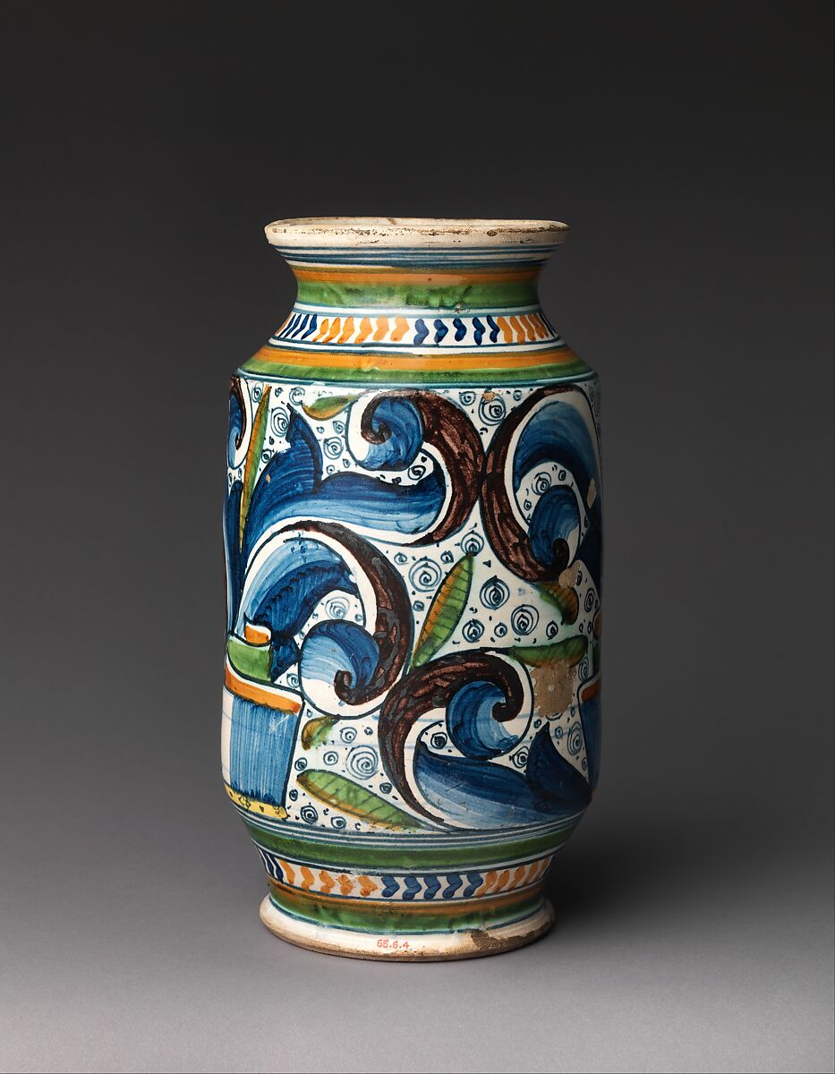 Pharmacy jar (albarello), Maiolica (tin-glazed earthenware), Italian, Montelupo