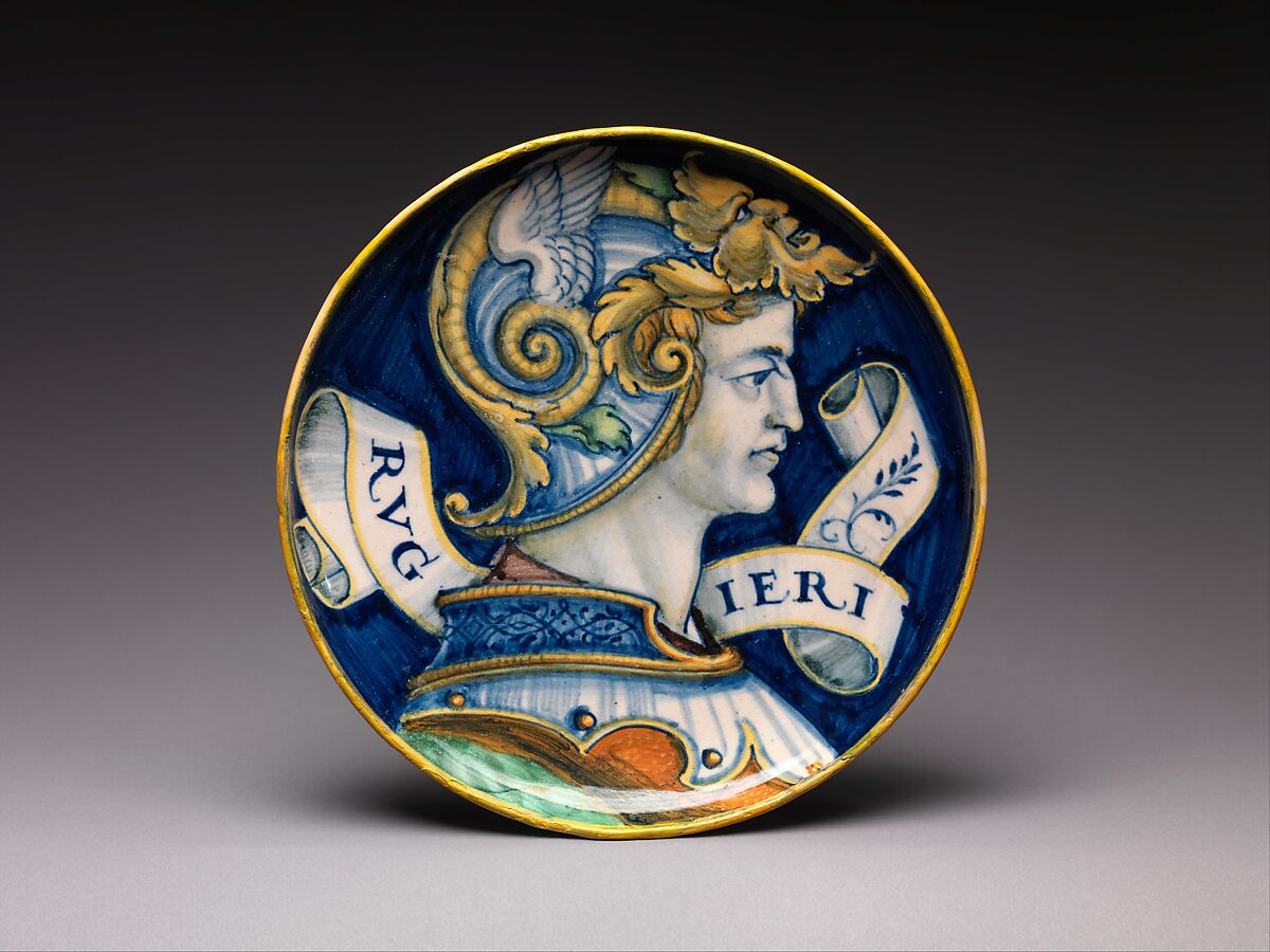 Shallow bowl with Ruggiero, Maiolica (tin-glazed earthenware), Italian, possibly Urbino 