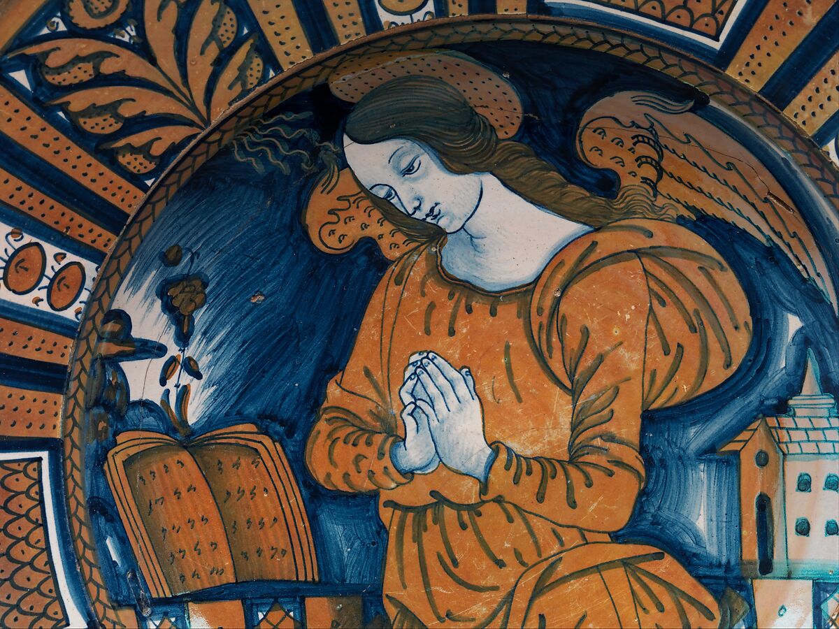 Dish with angel, Maiolica (tin-glazed earthenware), lustered, Italian, Deruta