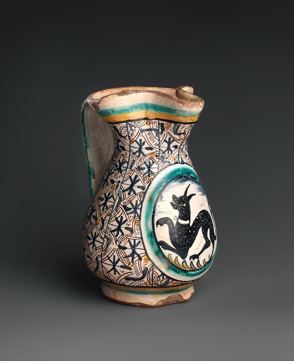 Jug, Maiolica (tin-glazed earthenware), Italian, Florence or environs (probably Montelupo) 