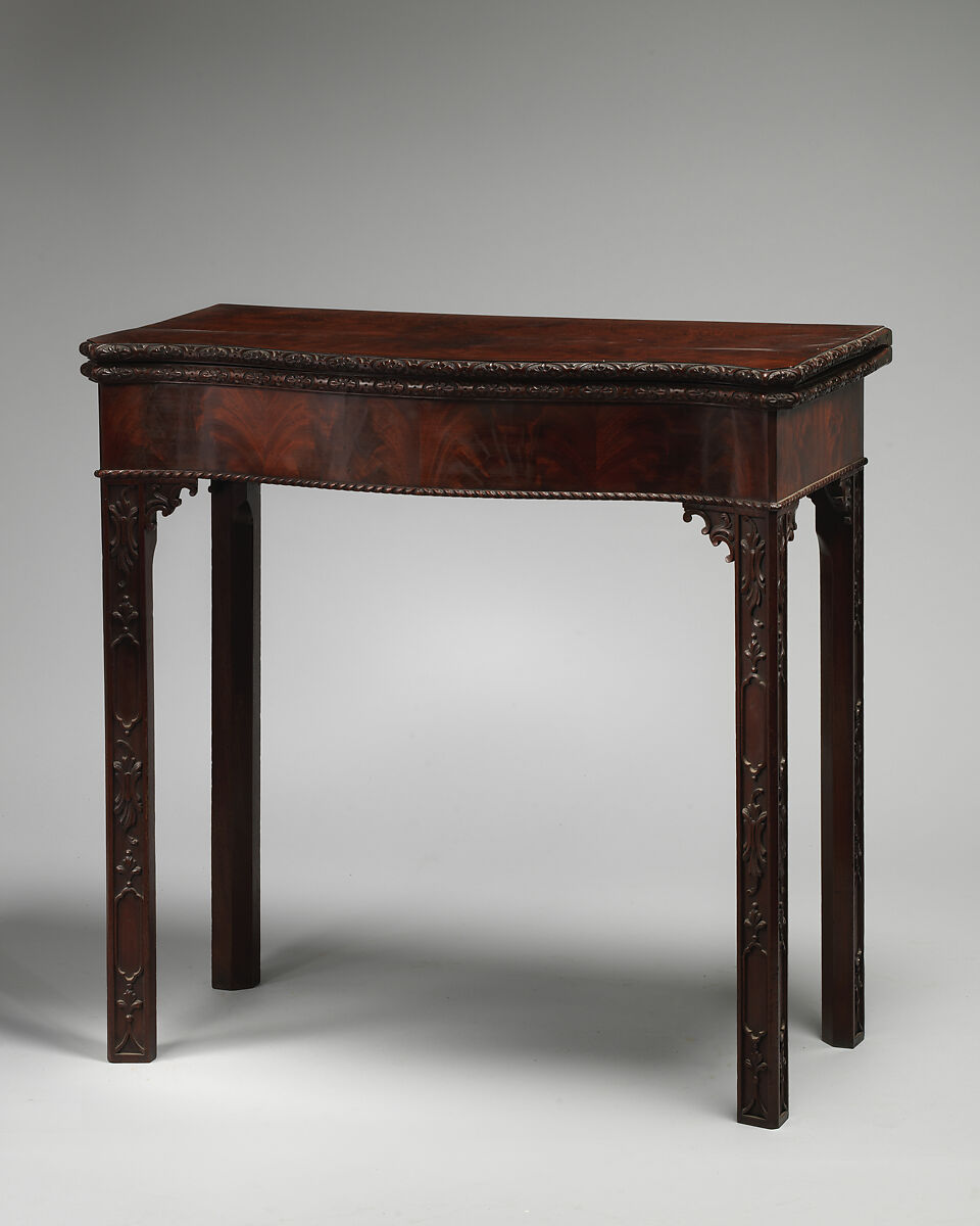 Card table, Mahogany, with deal and oak; green damask, British 