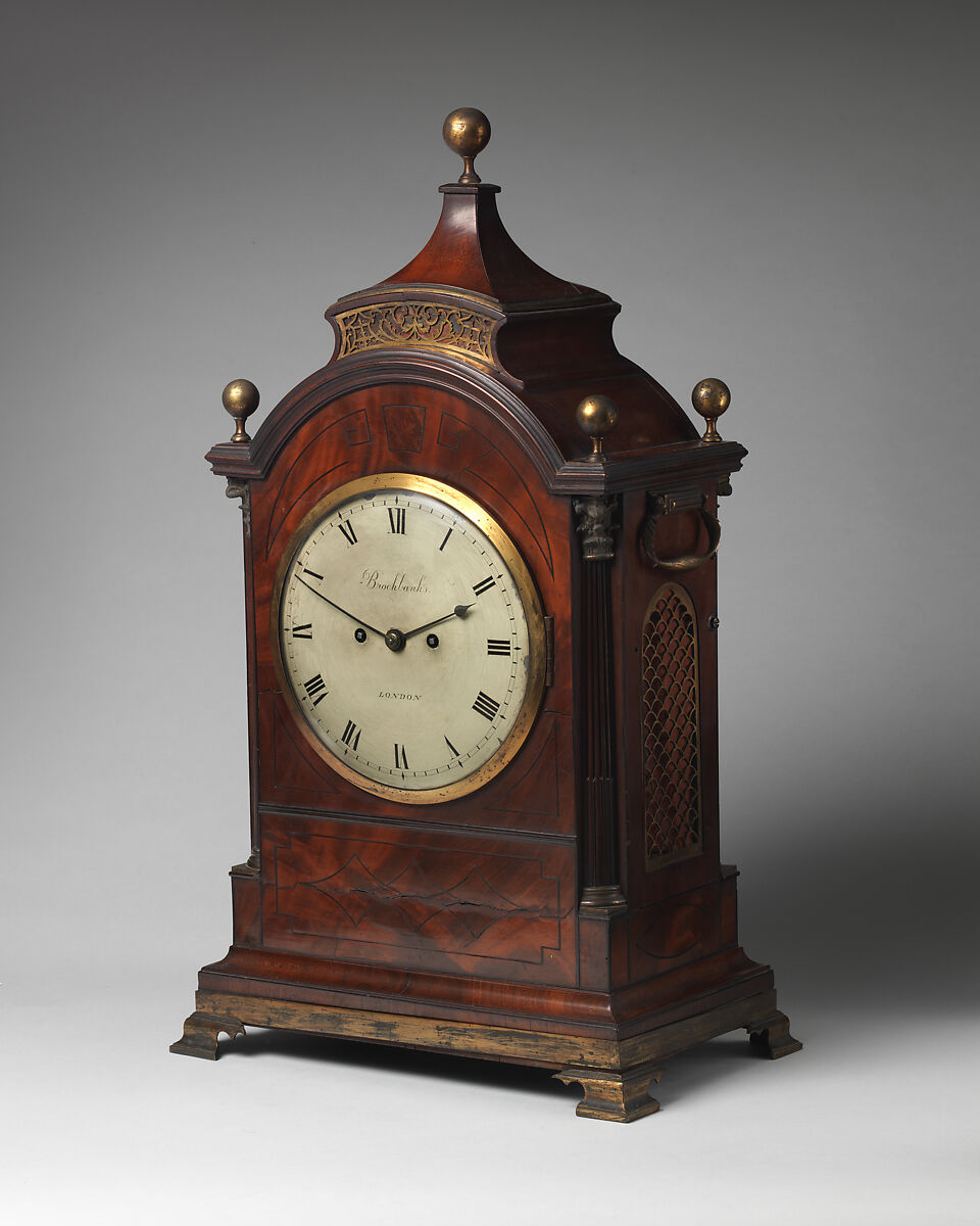 Mantel clock, Clockmaker: Firm of John and Myles Brockbanks (British, 1791–1835), Inlaid mahogany and gilt bronze, British, London