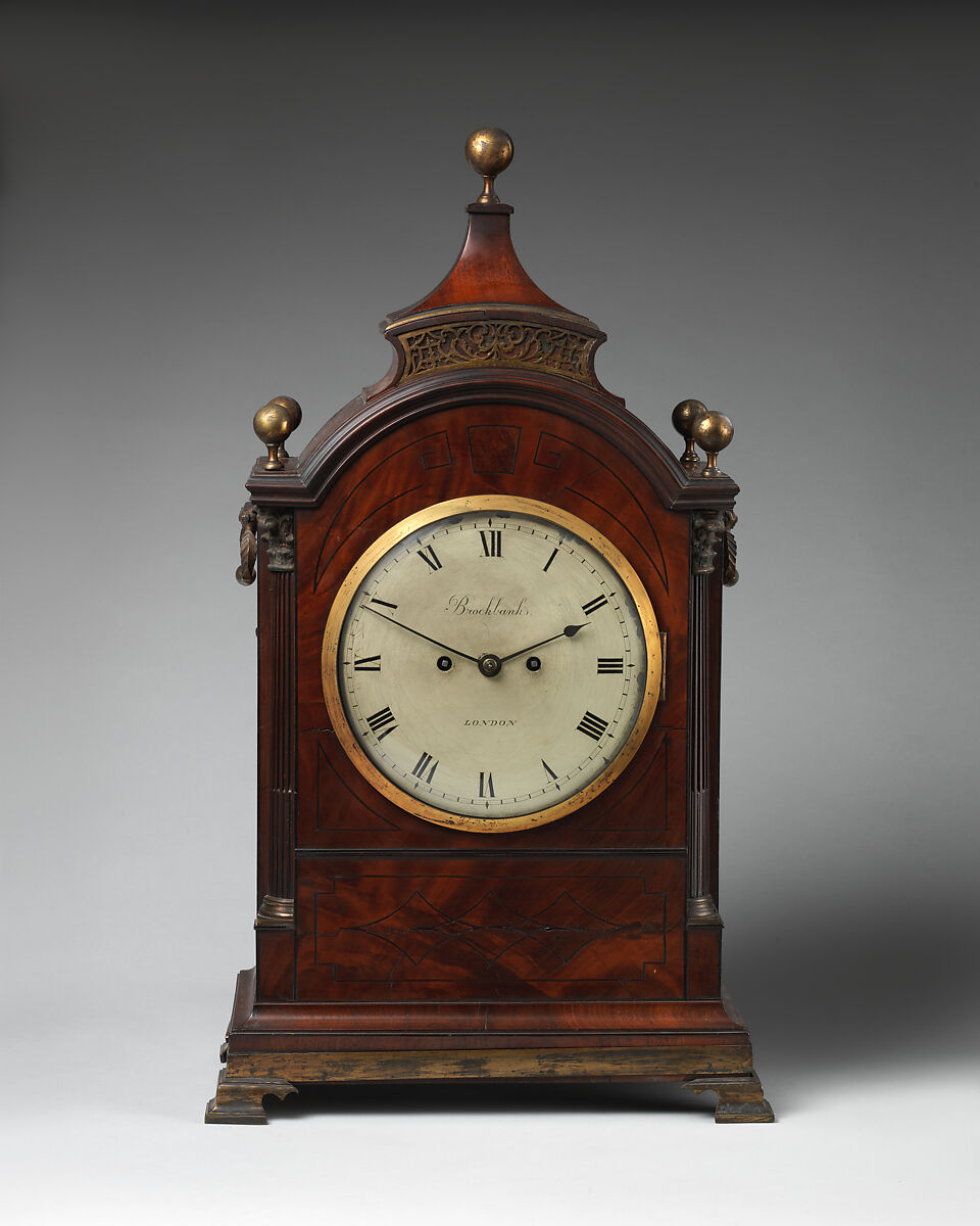 Mantel clock, Clockmaker: Firm of John and Myles Brockbanks (British, 1791–1835), Inlaid mahogany and gilt bronze, British, London 