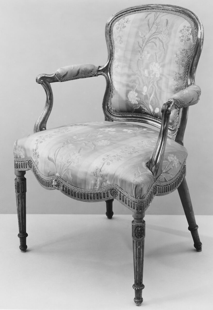 Armchair (part of a set), Deal, painted and gilded, British 