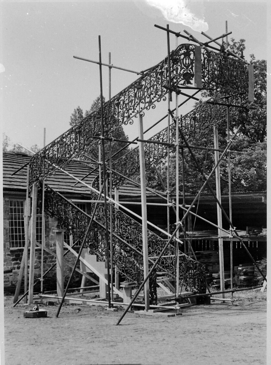 Staircase balustrade from Chesterfield House, London, Wrought iron, Prussian-blue pigment, gilding, British