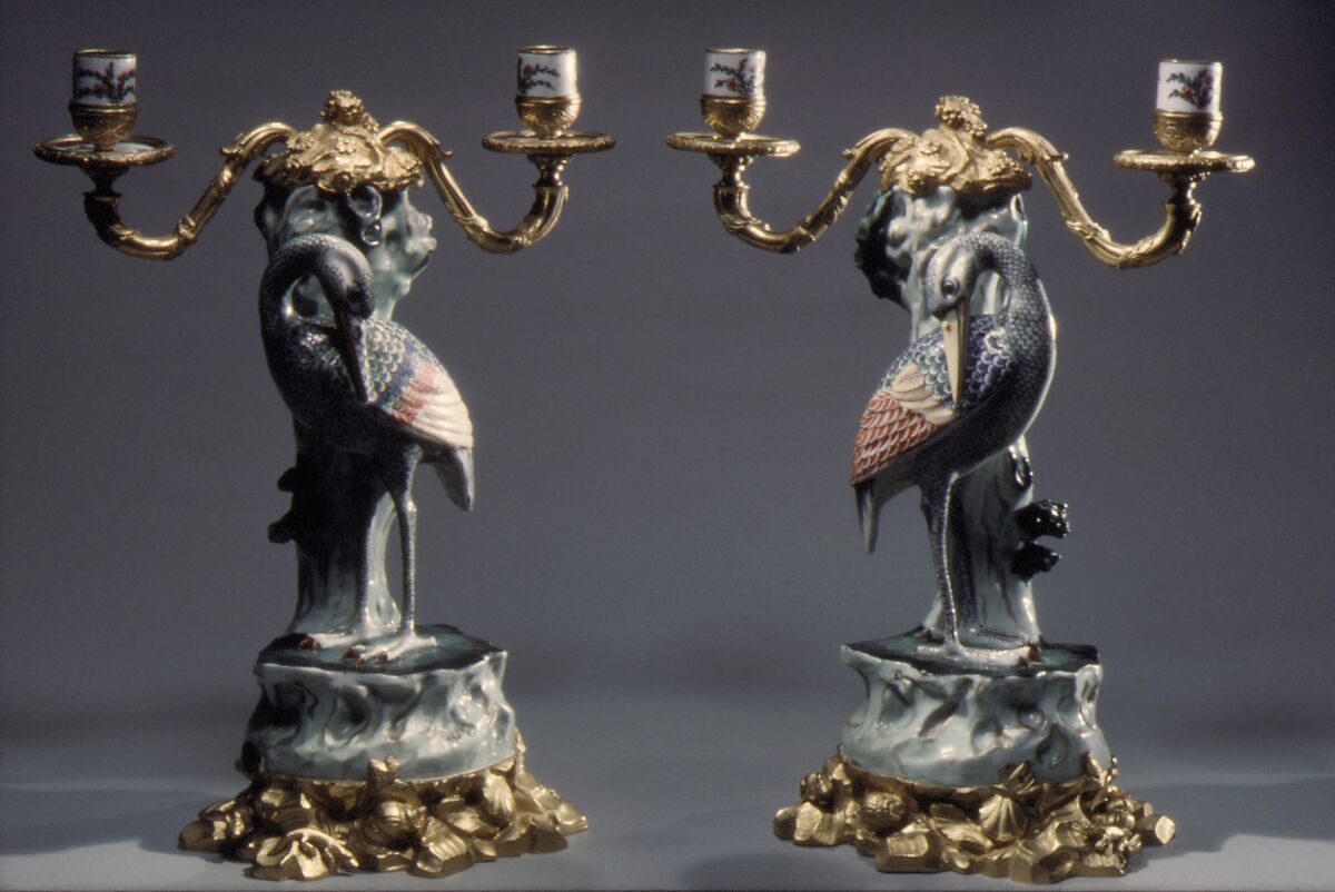 Candelabrum (one of a pair), Gilt bronze, porcelain, French 