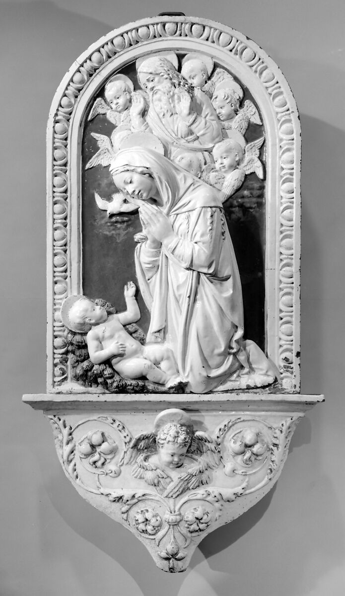 Virgin Adoring the Christ Child, Andrea della Robbia  Italian, Glazed terracotta, Italian, Florence