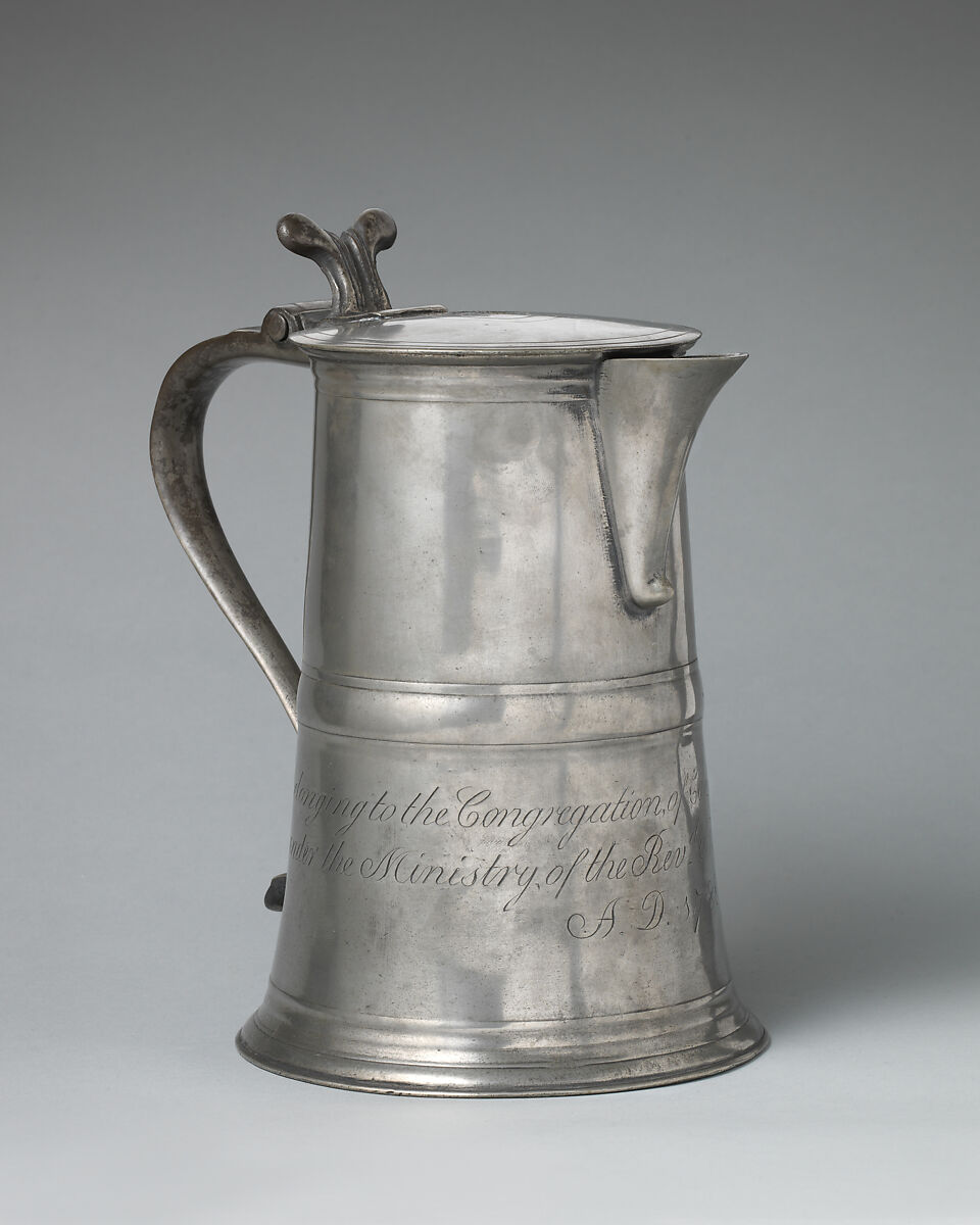 Flagon, Stephen Maxwell (Scottish, active Glasgow, 1781–84), Pewter, Scottish, Glasgow