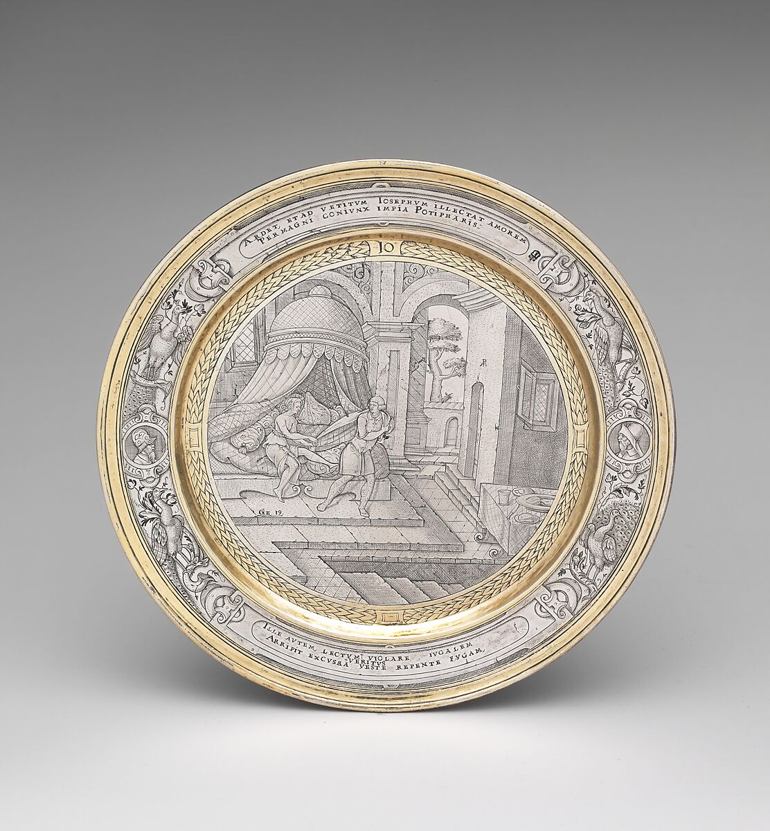 Joseph and Potiphar's wife, Possibly engraved by P.M., Silver, partly gilded, probably British 