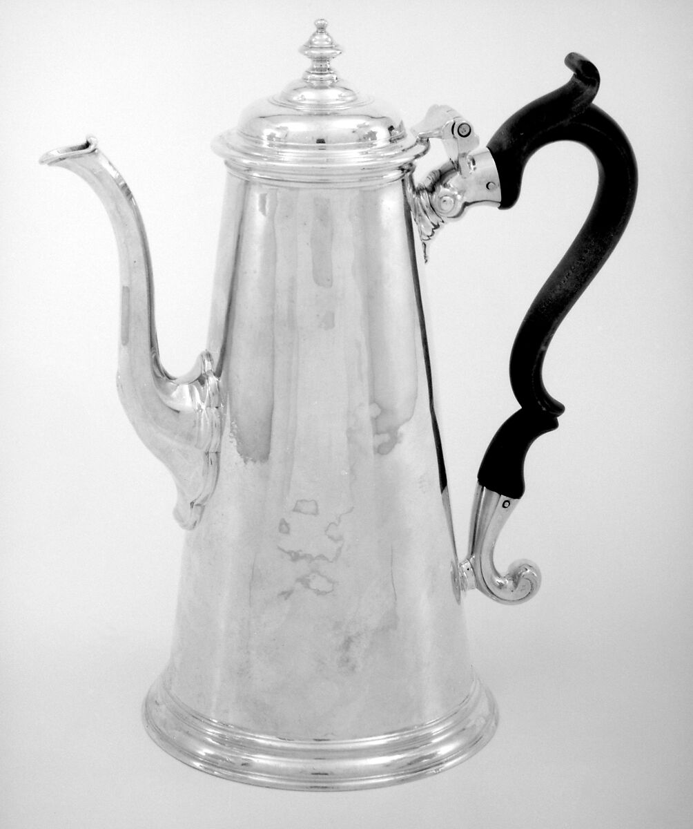 Coffeepot, Probably by George Jones (active 1724–44), Silver, wood, British, London 