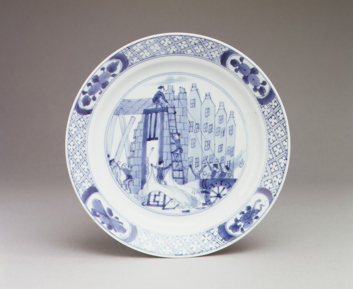 Plate, Hard-paste porcelain, Chinese, for Dutch market