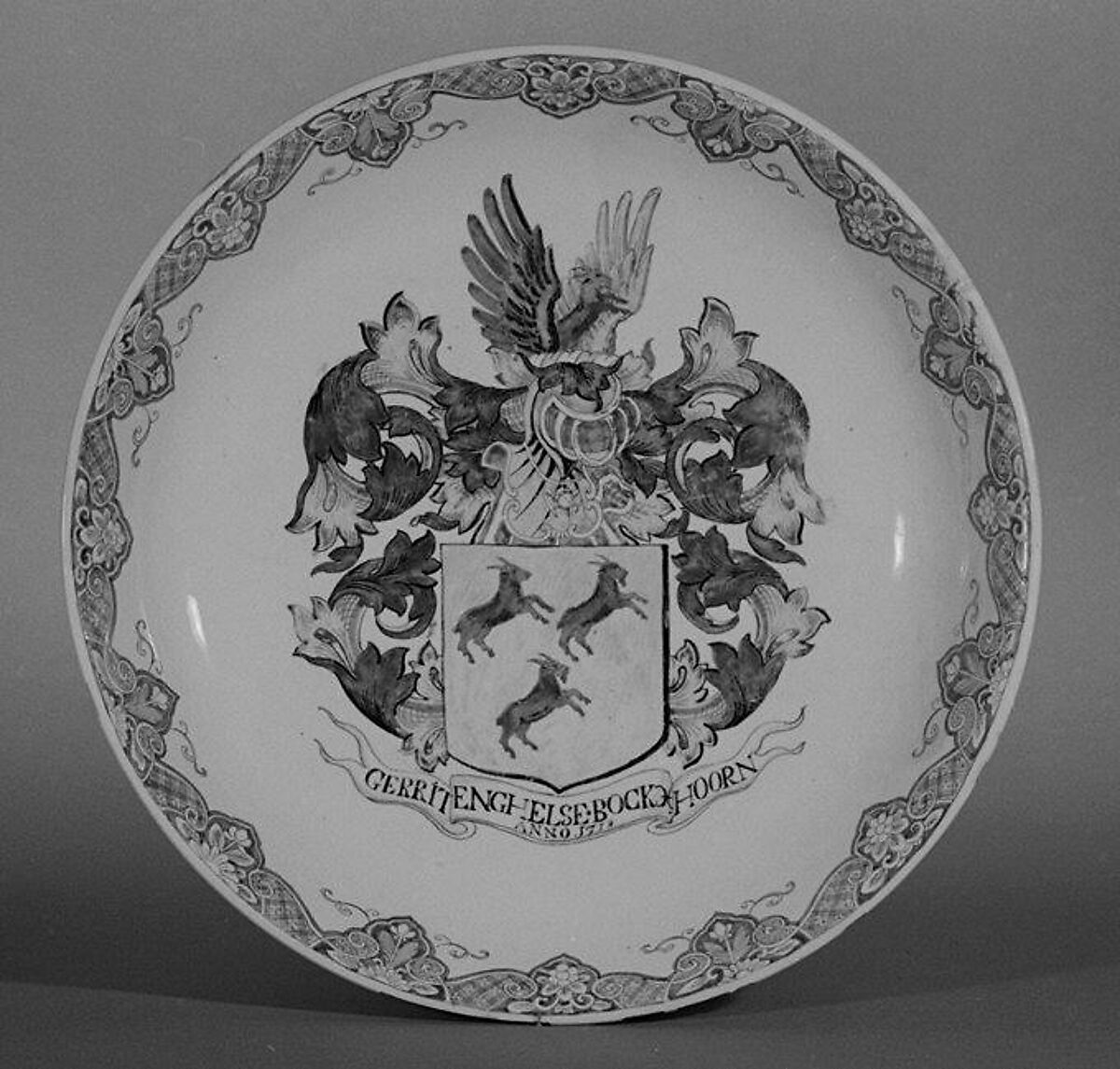 Plate, Hard-paste porcelain, Chinese, probably with Dutch decoration