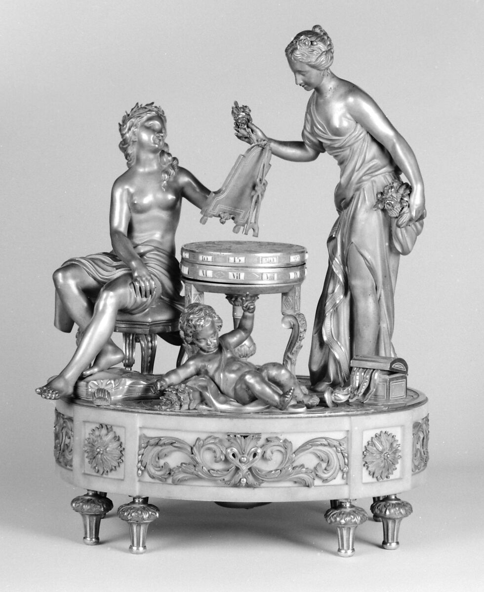 The Toilette of Venus, After a sculpture attributed to Etienne-Maurice Falconet (French, Paris 1716–1791 Paris), Case: gilded bronze and marble; Dial: gilded bronze and white enamel; Movement: brass and steel, French, Paris 
