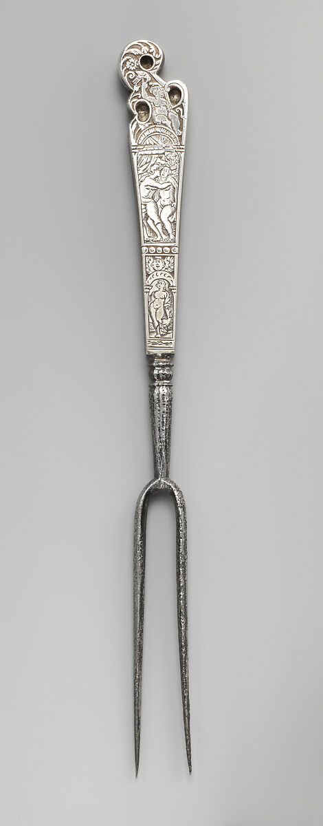 Fork with engraved mythological figures, Silver, steel, Dutch