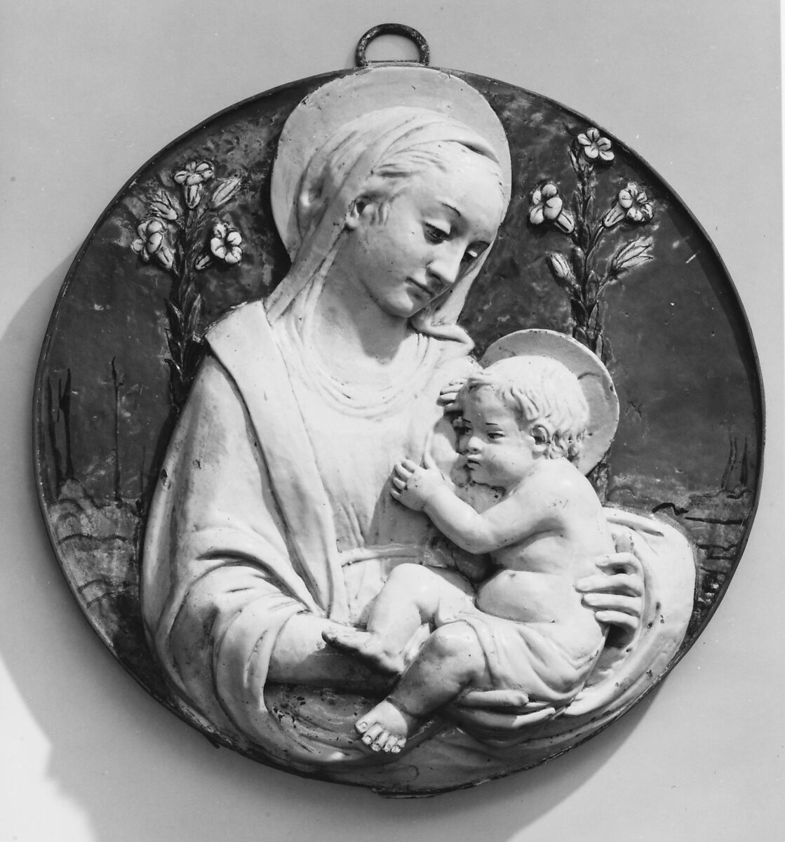 Madonna of the Lillies, Workshop of Benedetto Buglioni (Italian, Florence 1459/60–1521 Florence), Glazed terracotta, Italian, Florence 