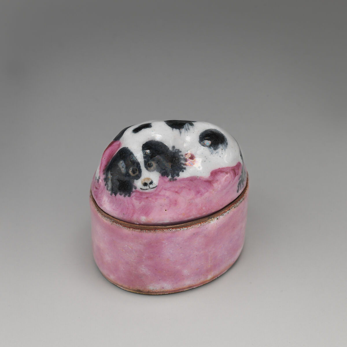 Bonbonnière with King Charles Spaniel, Enamel on copper, British, probably Bilston