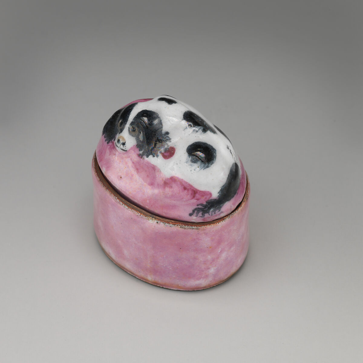 Bonbonnière with King Charles Spaniel, Enamel on copper, British, probably Bilston