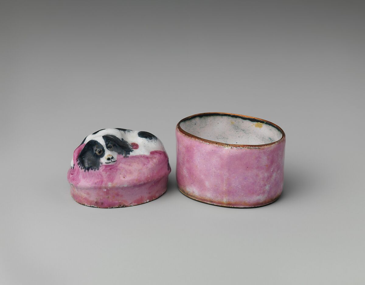 Bonbonnière with King Charles Spaniel, Enamel on copper, British, probably Bilston
