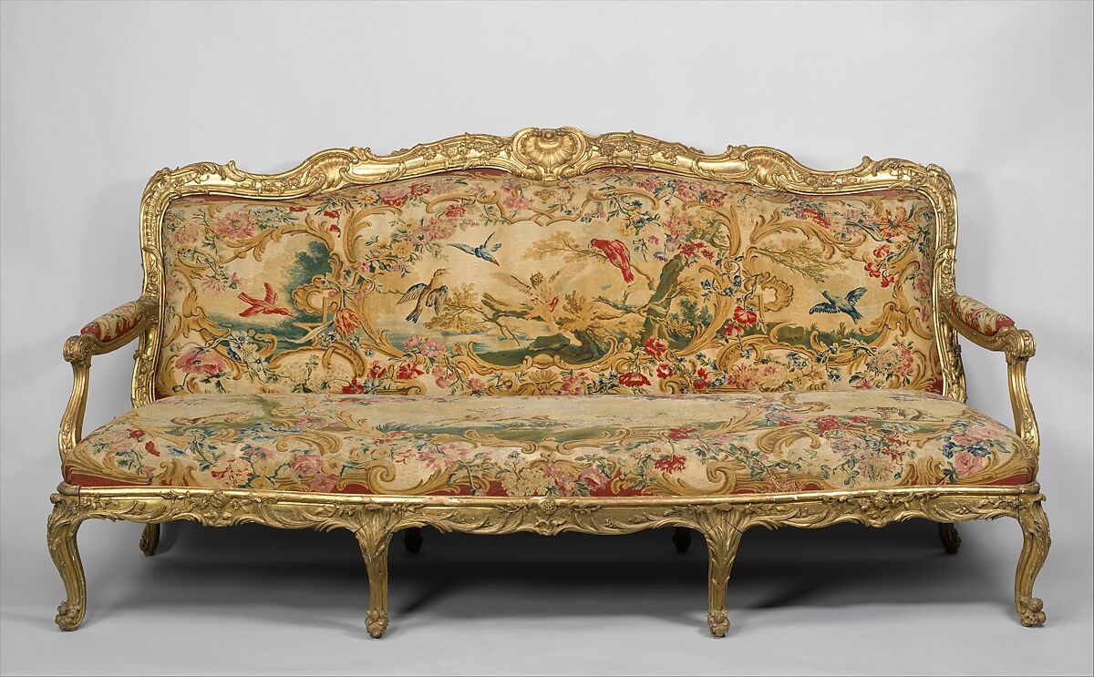 Settee (part of a set), Frame by Nicolas-Quinibert Foliot (1706–1776, warden 1750/52), Beechwood, gilded, French, Paris 