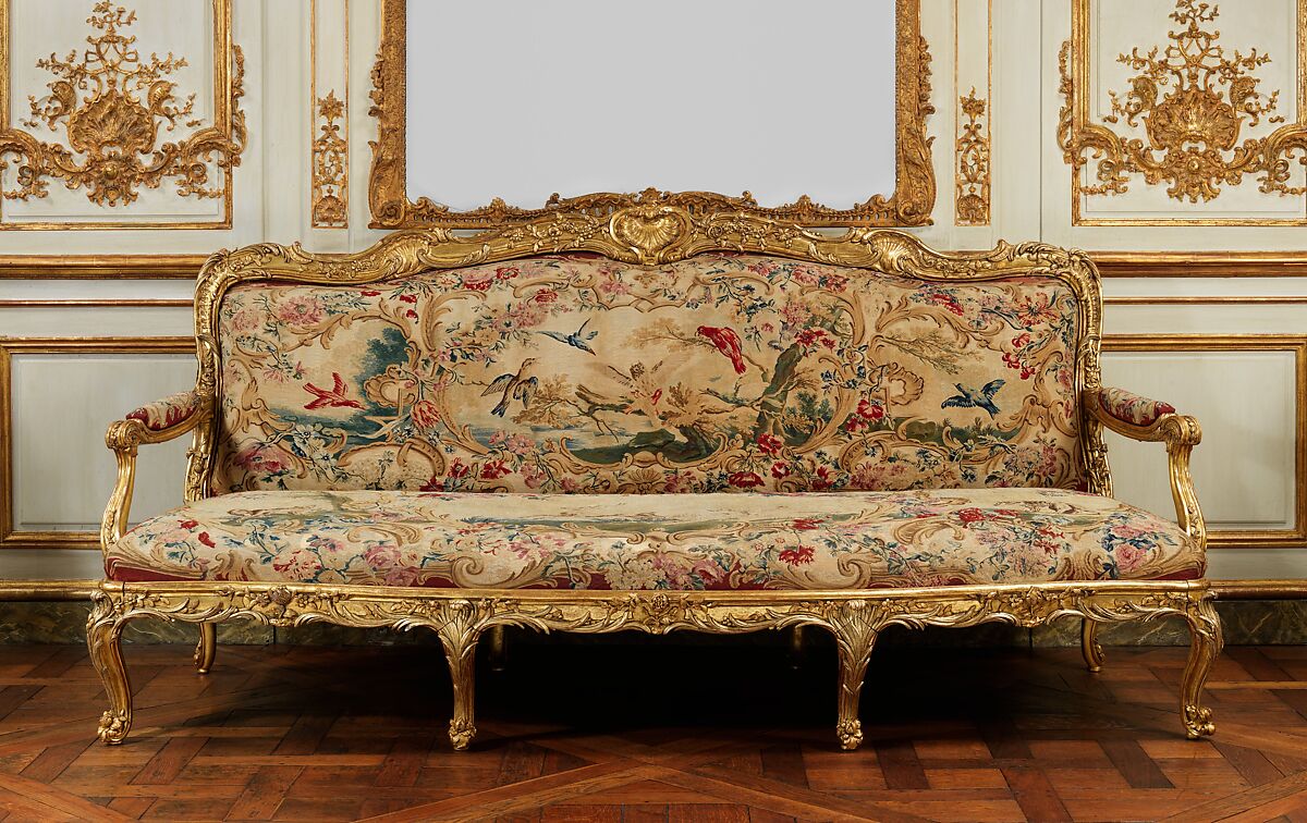 Settee (part of a set), Frame by Nicolas-Quinibert Foliot (1706–1776, warden 1750/52), Beechwood, gilded, French, Paris