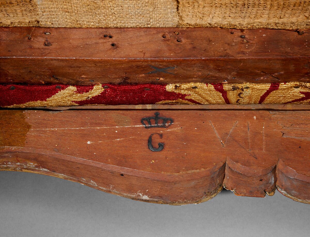 Armchair (fauteuil à la reine) (part of a set), Frame by Nicolas-Quinibert Foliot (1706–1776, warden 1750/52), Carved and gilded beech; wool and silk tapestry, French, Paris