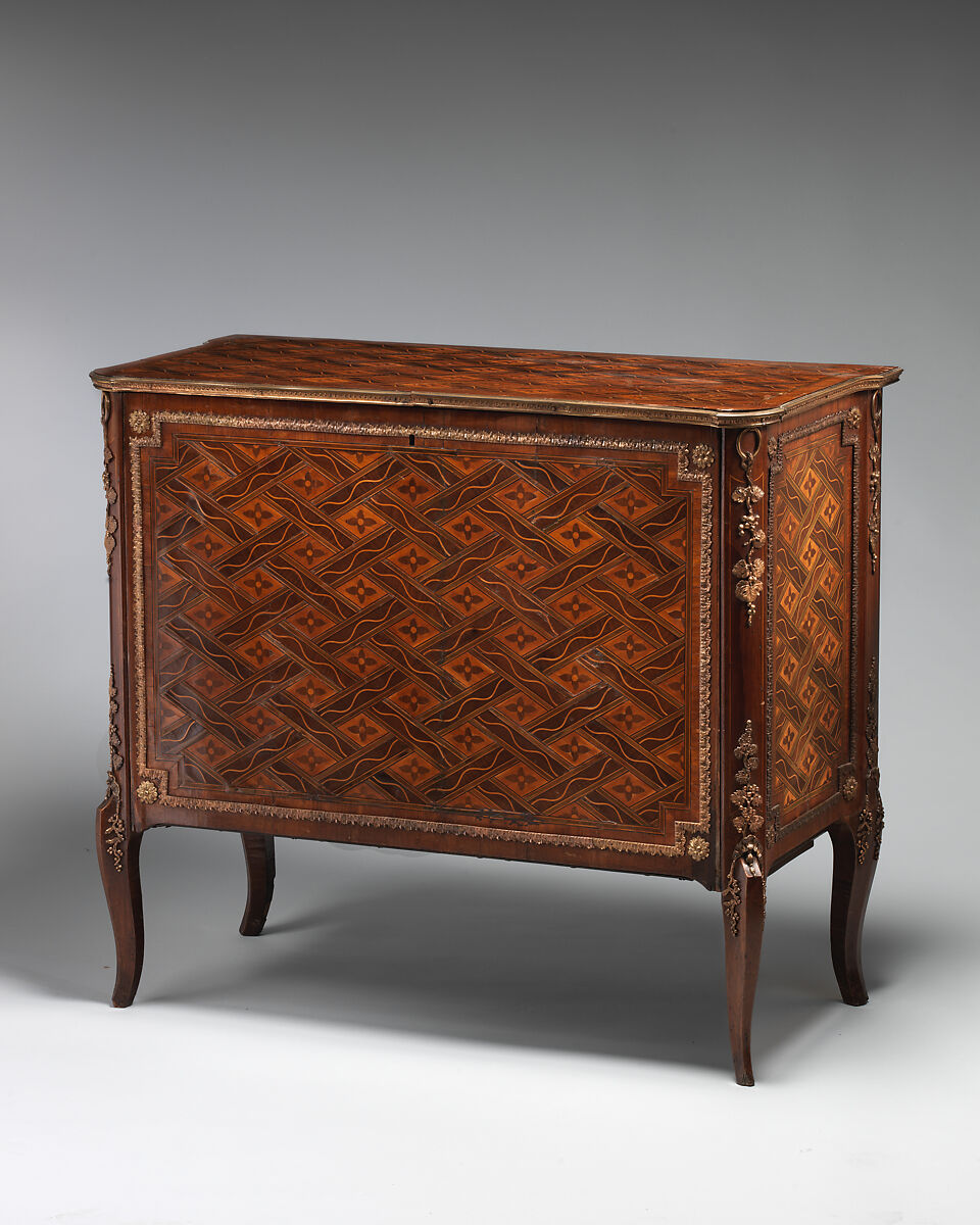 Commode (one of a pair) (part of a set), Marquetry of various woods, bronze and gilt-bronze mounts, British 