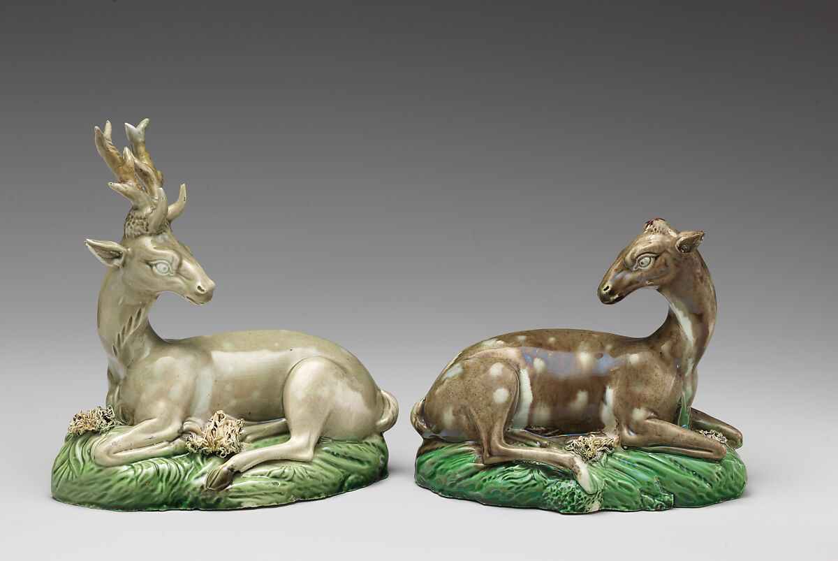 Stag (one of a pair), Ralph Wood the Younger (British, Burslem 1748–1795 Burslem), Lead-glazed earthenware, British, Burslem, Staffordshire