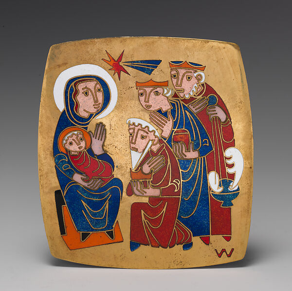 Adoration of the Magi, Egino Weinert (working ca. 1950–65), Champlevé enamel on brass, German, Cologne 