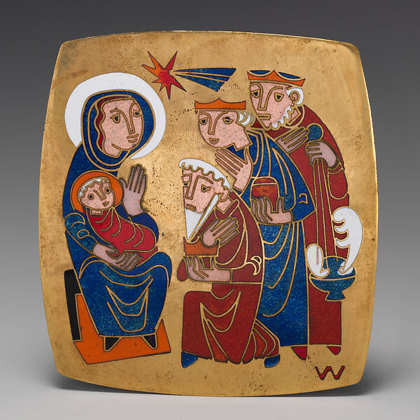 Adoration of the Magi, Egino Weinert (working ca. 1950–65), Champlevé enamel on brass, German, Cologne