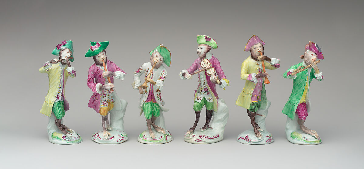 Monkey musician (part of a set), Derby Porcelain Manufactory (British, 1751–1785), Soft-paste porcelain, British, Derby