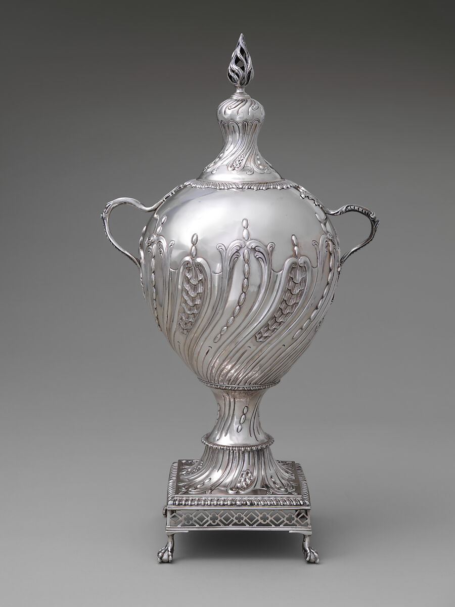 Hot water urn, Louisa Courtauld (British, 1729–1807), Silver, ivory, British, London