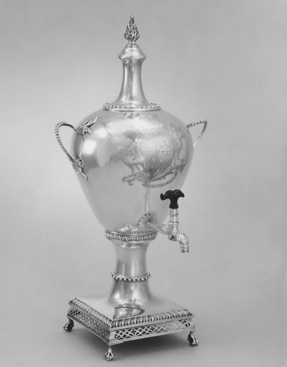 Hot water urn, John Baxter (earliest mention, 1770, entered 1773), Silver, British, London