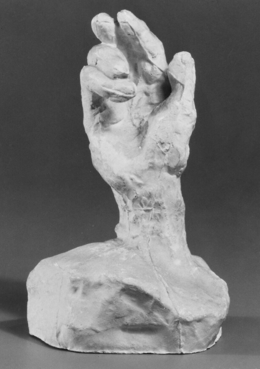 Hand with base, Auguste Rodin (French, Paris 1840–1917 Meudon), Cast plaster, French 