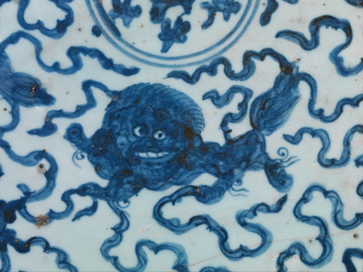 Dish with IHS monogram, armillary sphere, and Portuguese royal arms, Hard-paste porcelain with underglaze cobalt blue decoration (Jingdezhen ware), Chinese, for Portuguese market