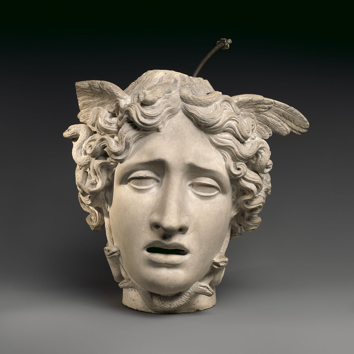 Head of Medusa, Studio of Antonio Canova (Italian, Possagno 1757–1822 Venice), Plaster cast, with modern metal rod, Italian, Rome 